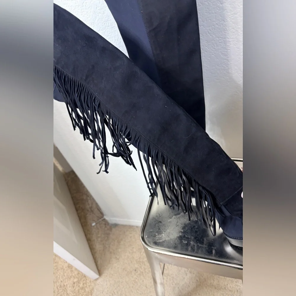 Lavorazione Artigiana Made in Italy Black Suede Over the Knee Fringe Boots 8